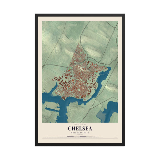 Map of Chelsea, Massachusetts, 12 x 18 inch print in a black wood frame