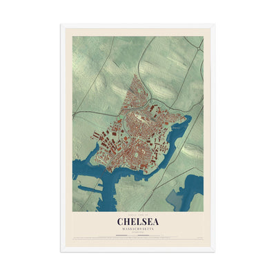 Map of Chelsea, Massachusetts, 12 x 18 inch print in a white wood frame
