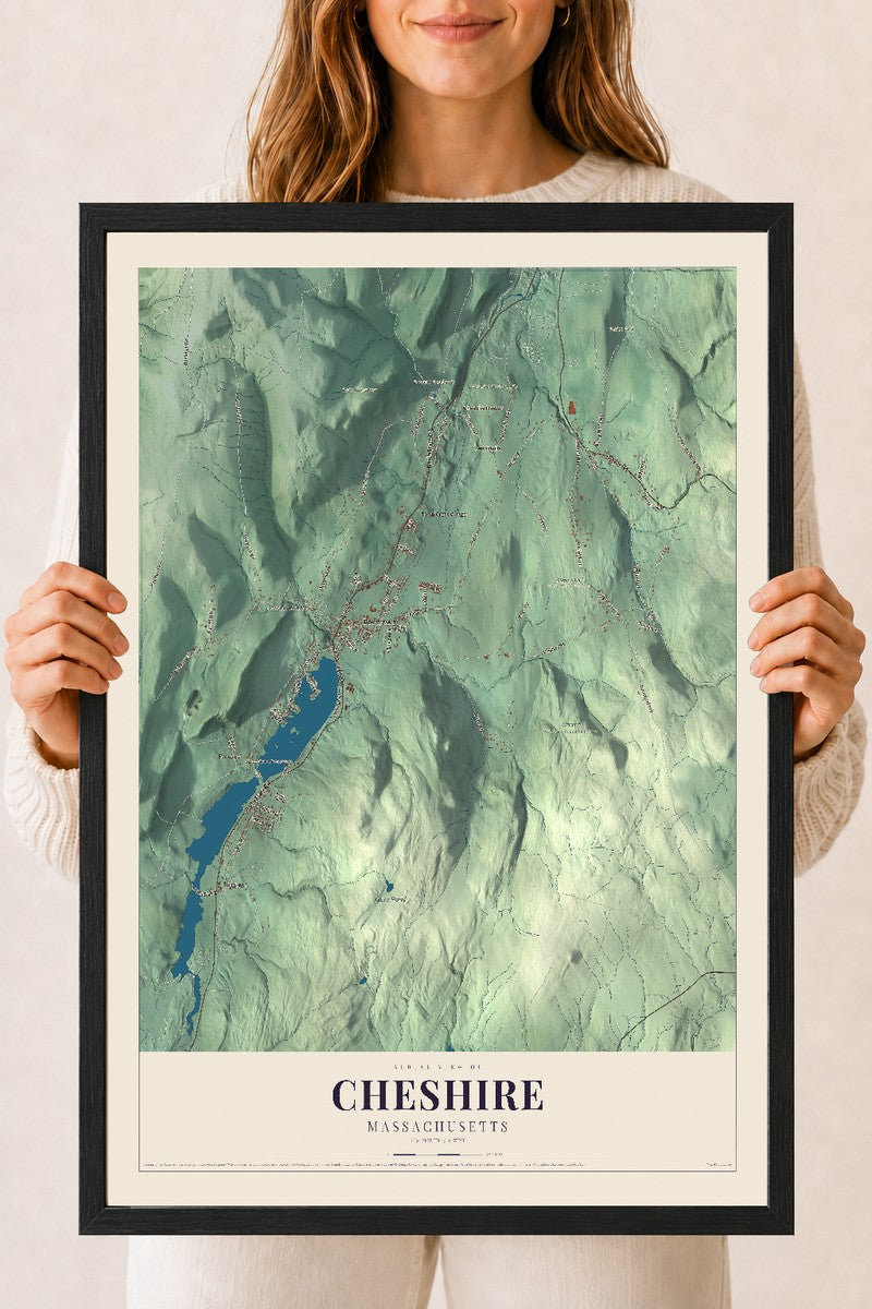 Cheshire, Massachusetts map print - 18 x 24 black Ayous wood frame