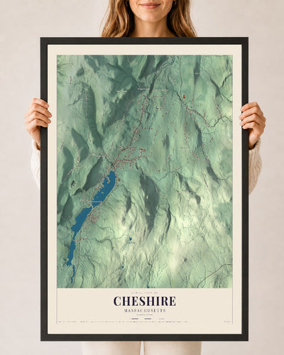 Cheshire, Massachusetts map print - 24 x 36 black Ayous wood frame