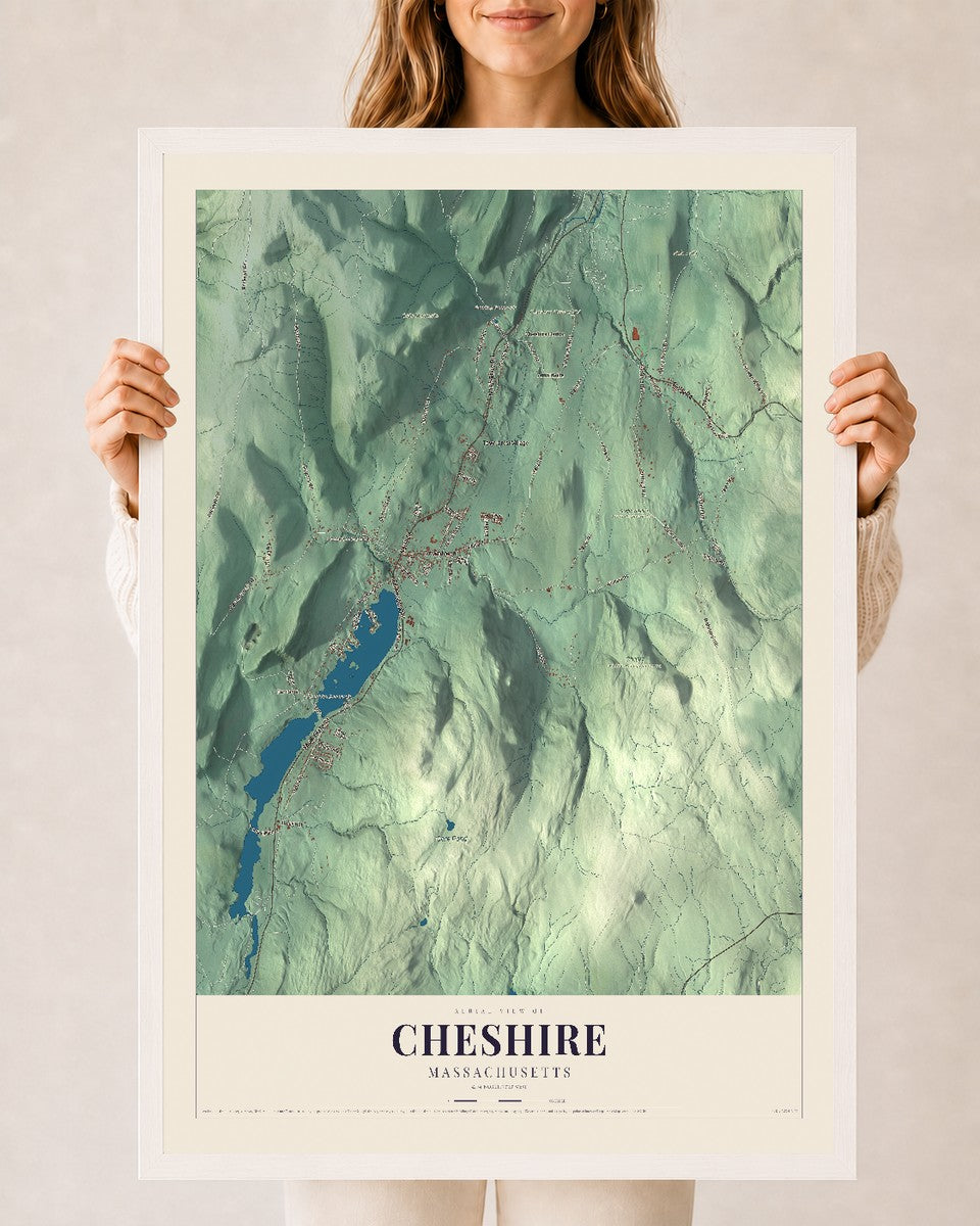 Cheshire, Massachusetts map print - 24 x 36 white Ayous wood frame