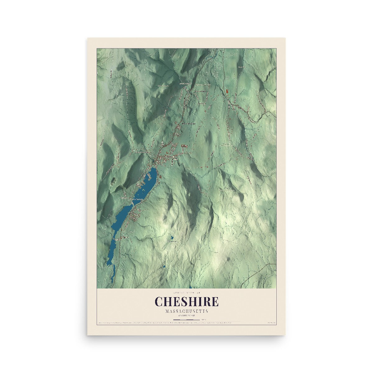 Map of Cheshire, Massachusetts, 12 x 18 inch unframed archival matte print