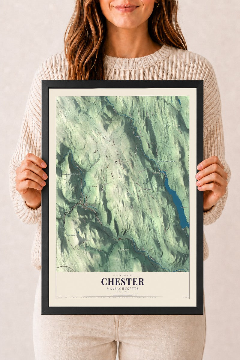 Chester, Massachusetts map print - 12 x 18 black Ayous wood frame