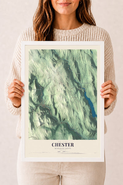 Chester, Massachusetts map print - 12 x 18 white Ayous wood frame