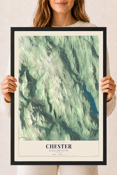 Chester, Massachusetts map print - 18 x 24 black Ayous wood frame