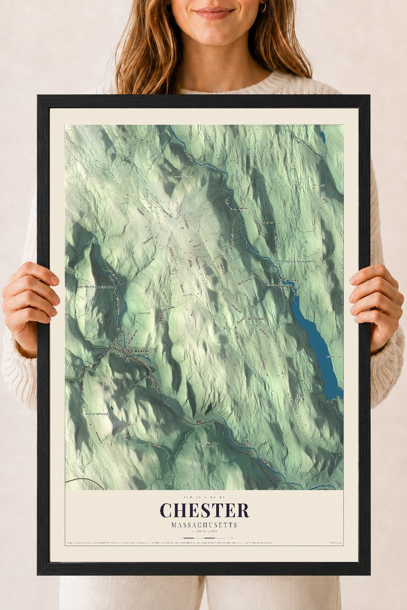 Chester, Massachusetts map print - 18 x 24 black Ayous wood frame