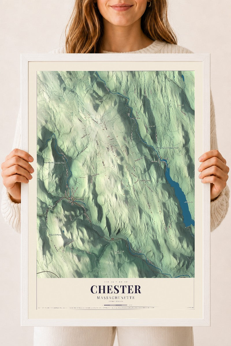 Chester, Massachusetts map print - 18 x 24 white Ayous wood frame