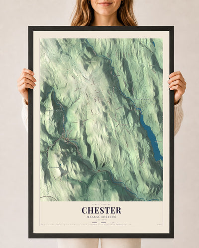 Chester, Massachusetts map print - 24 x 36 black Ayous wood frame