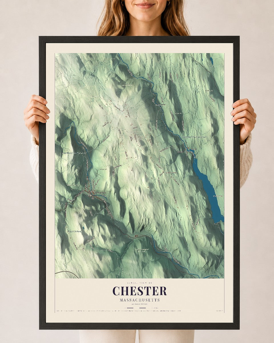 Chester, Massachusetts map print - 24 x 36 black Ayous wood frame