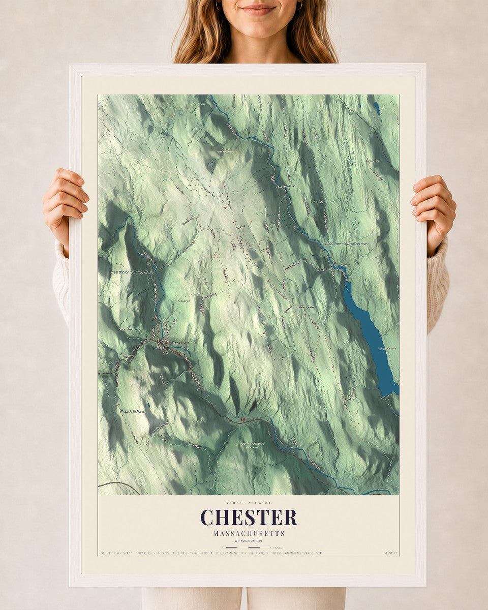 Chester, Massachusetts map print - 24 x 36 white Ayous wood frame