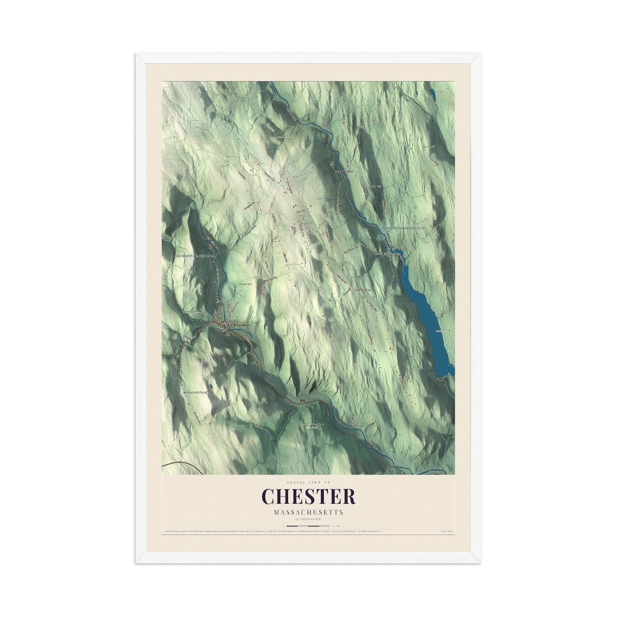 Map of Chester, Massachusetts, 12 x 18 inch print in a white wood frame