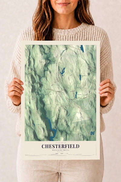Chesterfield, Massachusetts map print - 12 x 18 archival matte print