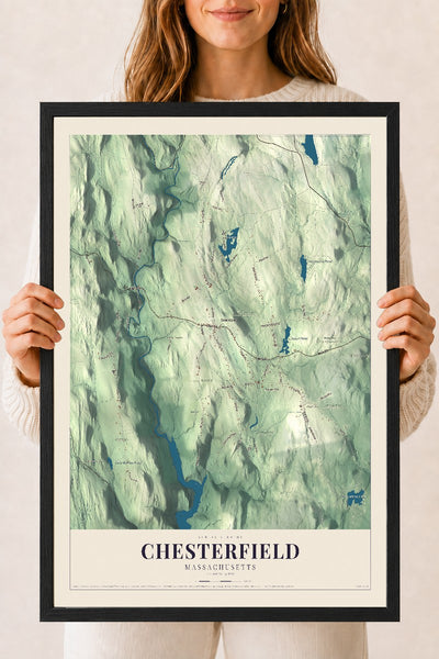 Chesterfield, Massachusetts map print - 18 x 24 black Ayous wood frame