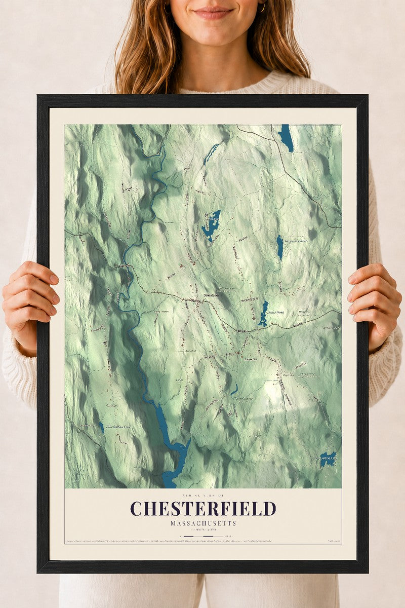 Chesterfield, Massachusetts map print - 18 x 24 black Ayous wood frame