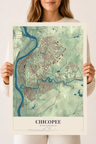Chicopee, Massachusetts map print - 18 x 24 archival matte print