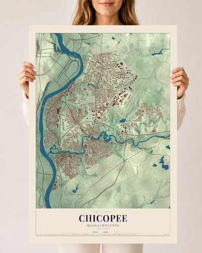 Chicopee, Massachusetts map print - 24 x 36 archival matte print