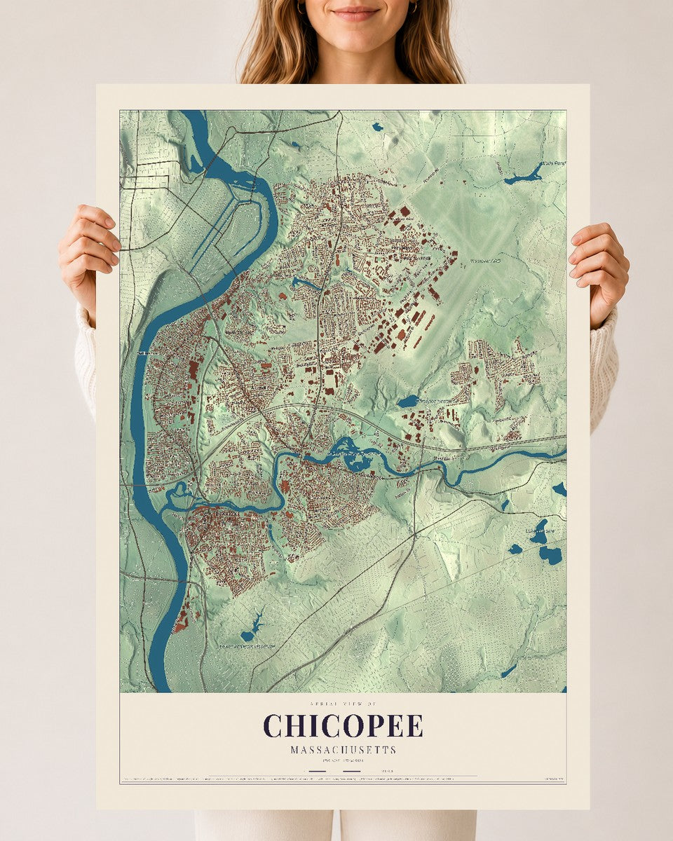 Chicopee, Massachusetts map print - 24 x 36 archival matte print
