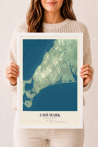 Chilmark, Massachusetts map print - 12 x 18 white Ayous wood frame