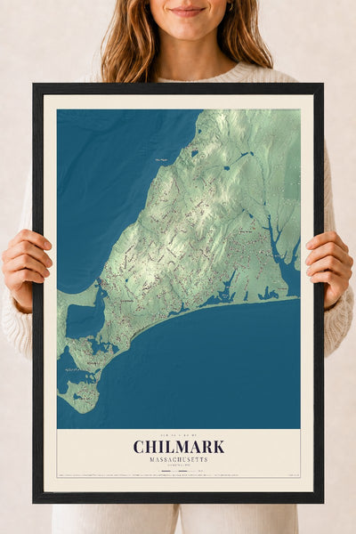 Chilmark, Massachusetts map print - 18 x 24 black Ayous wood frame