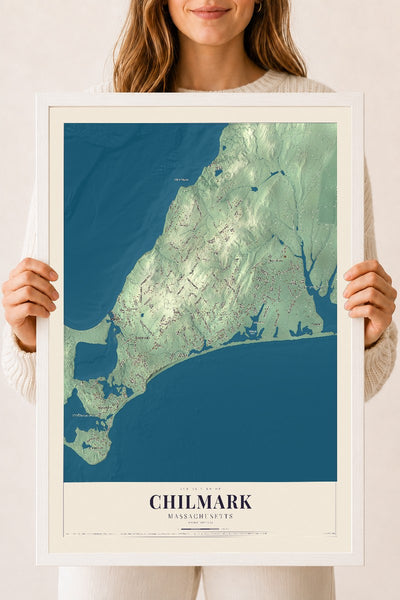 Chilmark, Massachusetts map print - 18 x 24 white Ayous wood frame