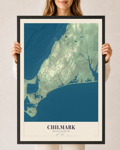 Chilmark, Massachusetts map print - 24 x 36 black Ayous wood frame