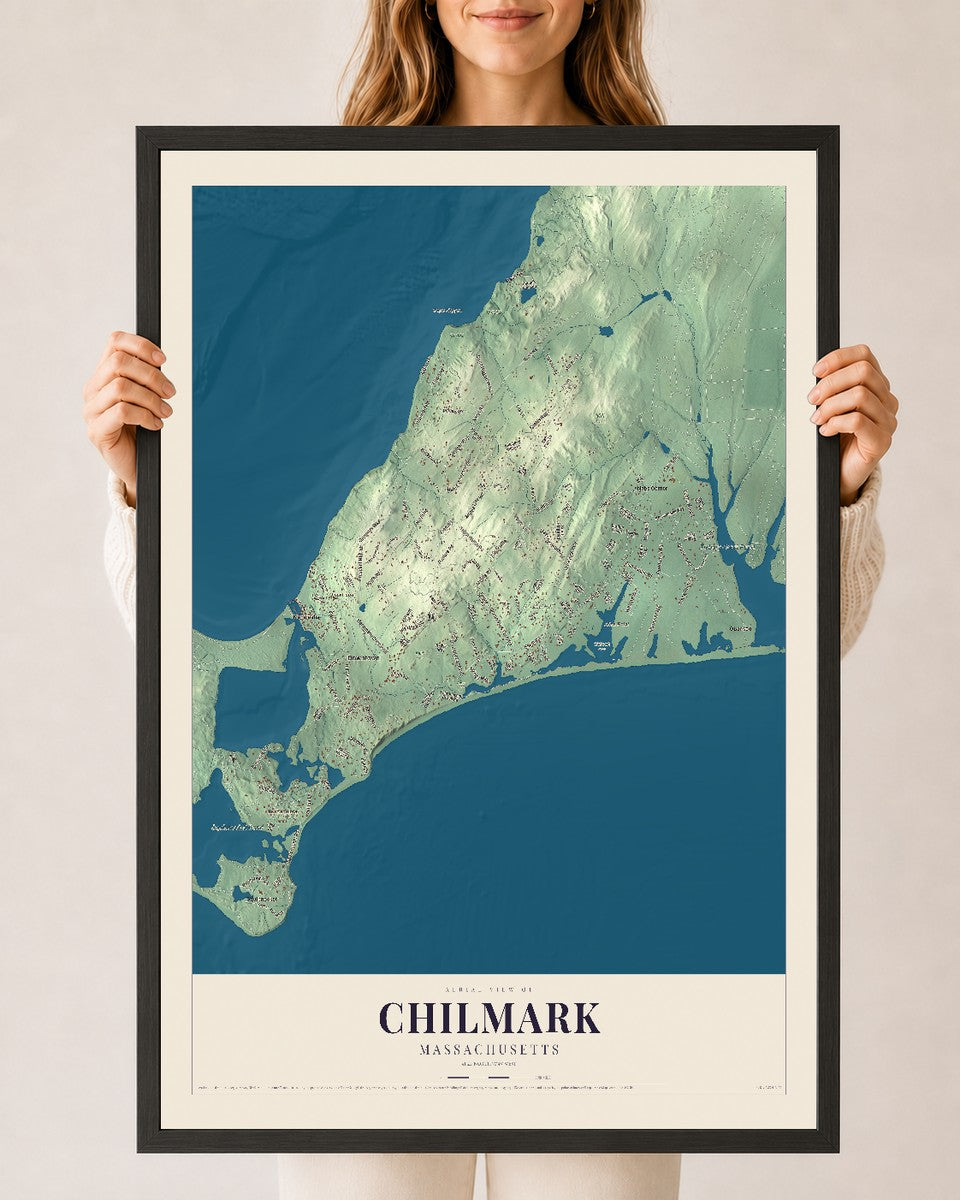 Chilmark, Massachusetts map print - 24 x 36 black Ayous wood frame