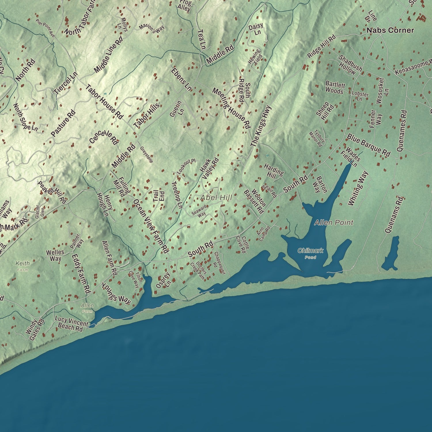 Terrain and local geography detail from the Chilmark, Massachusetts map