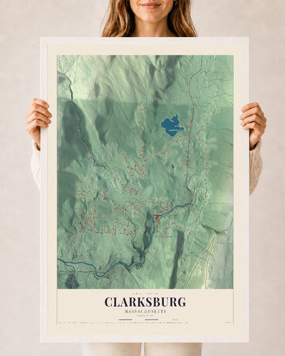 Clarksburg, Massachusetts map print - 24 x 36 white Ayous wood frame