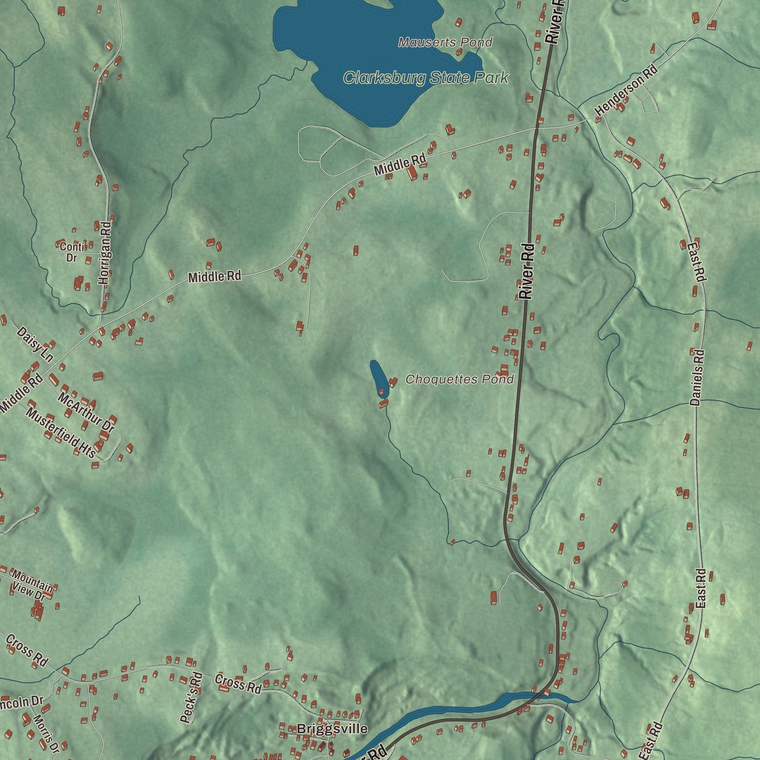 Terrain and local geography detail from the Clarksburg, Massachusetts map