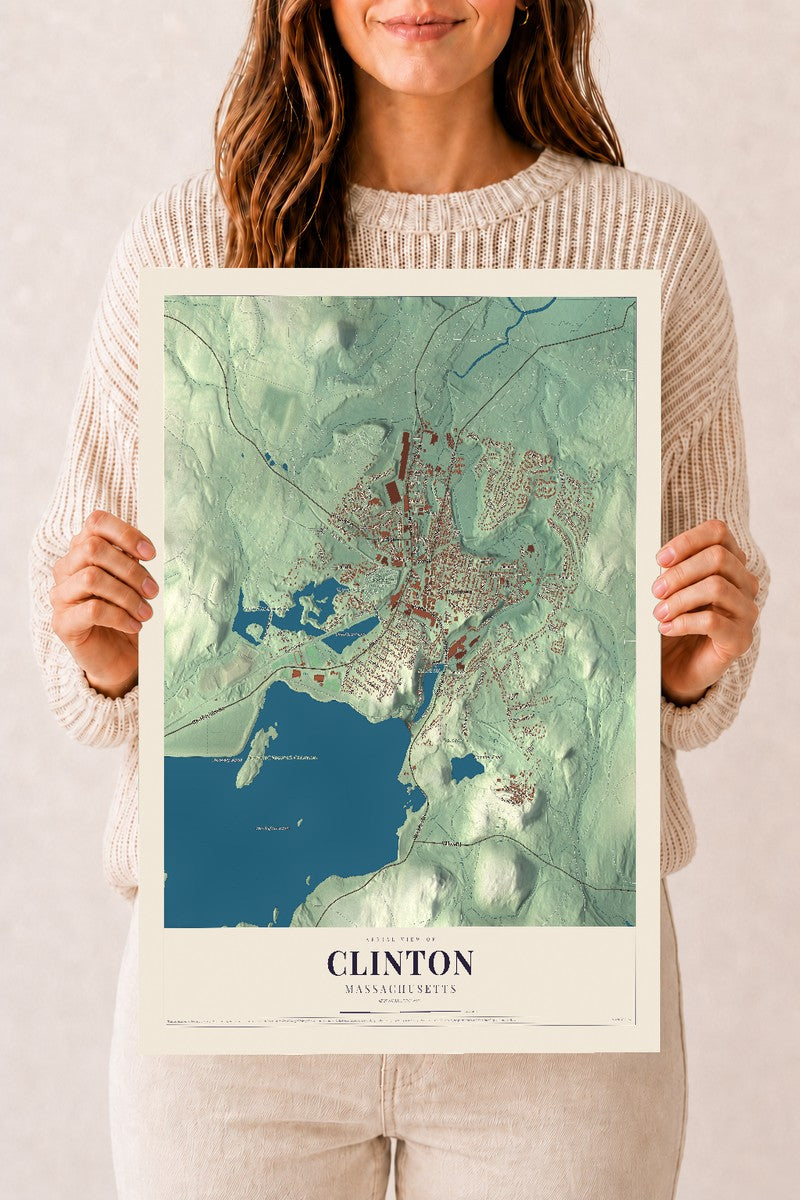 Clinton, Massachusetts map print - 12 x 18 archival matte print
