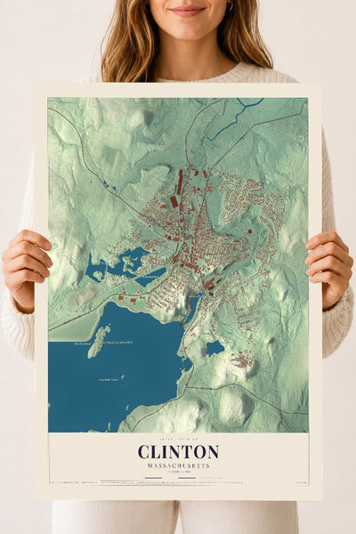 Clinton, Massachusetts map print - 18 x 24 archival matte print