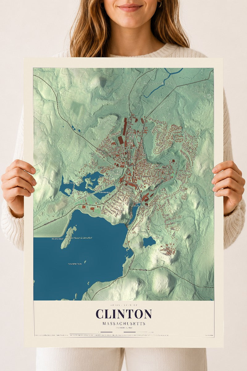 Clinton, Massachusetts map print - 18 x 24 archival matte print
