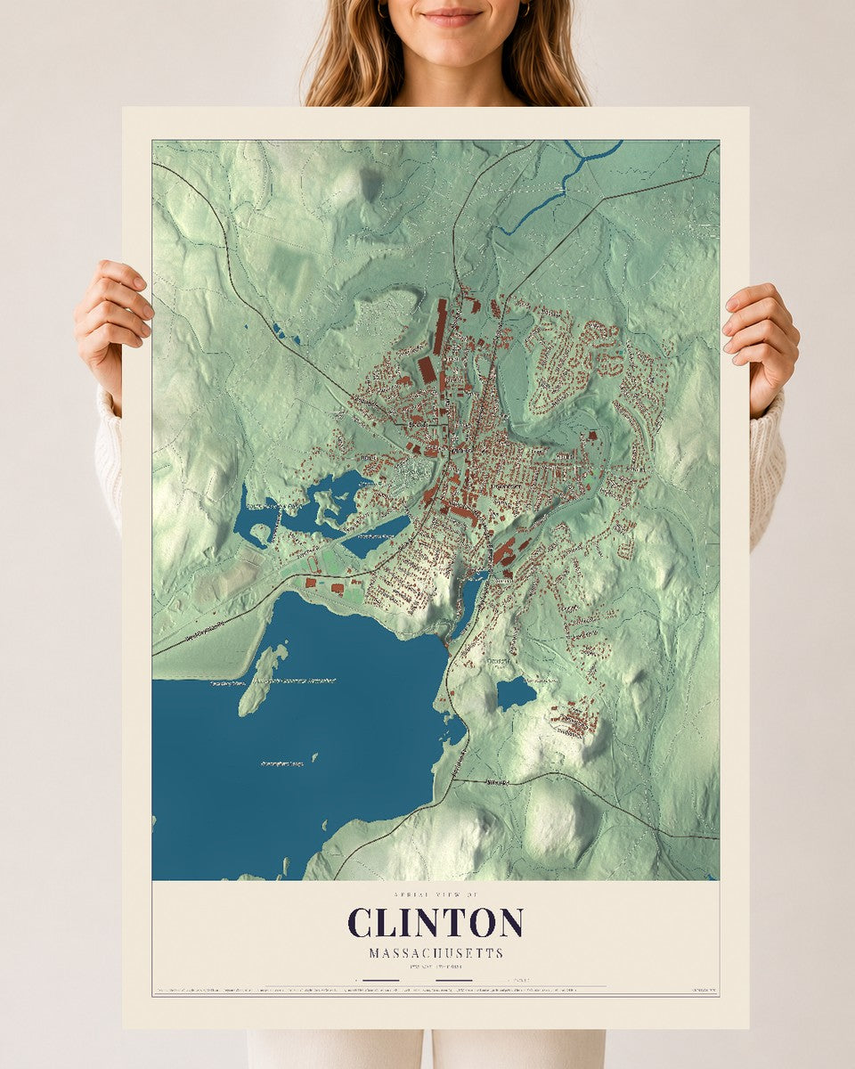 Clinton, Massachusetts map print - 24 x 36 archival matte print