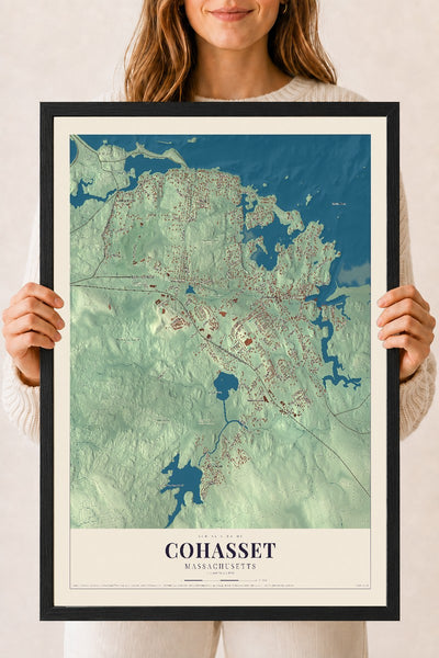 Cohasset, Massachusetts map print - 18 x 24 black Ayous wood frame