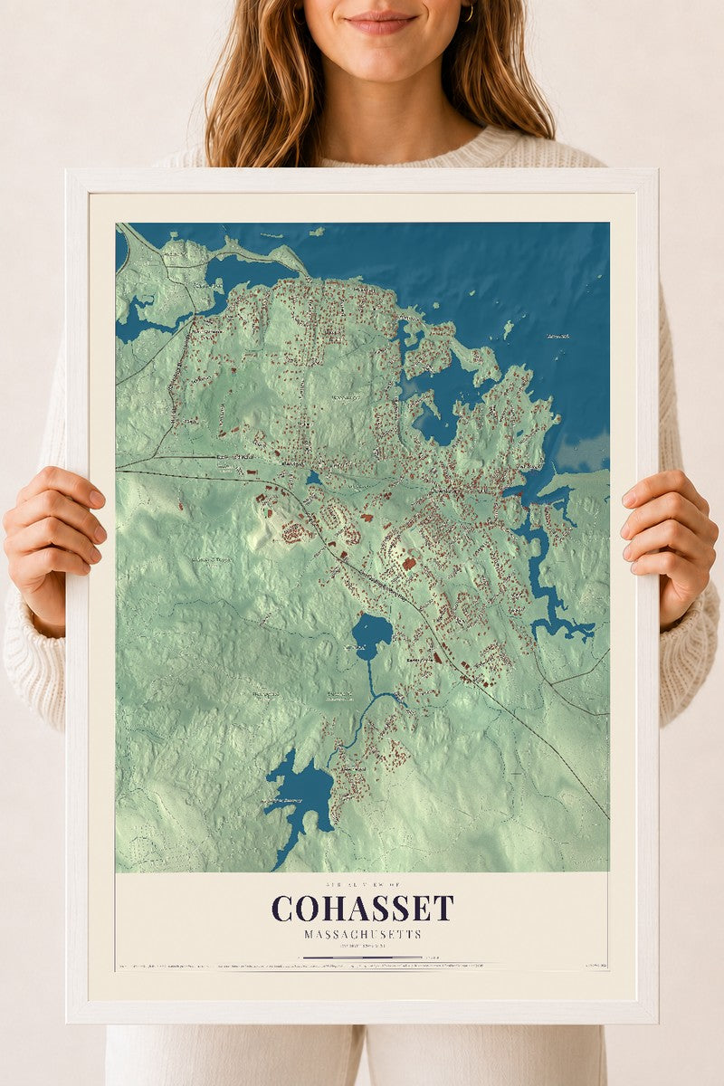 Cohasset, Massachusetts map print - 18 x 24 white Ayous wood frame