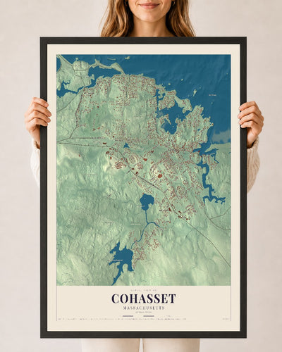 Cohasset, Massachusetts map print - 24 x 36 black Ayous wood frame
