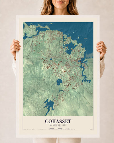 Cohasset, Massachusetts map print - 24 x 36 white Ayous wood frame