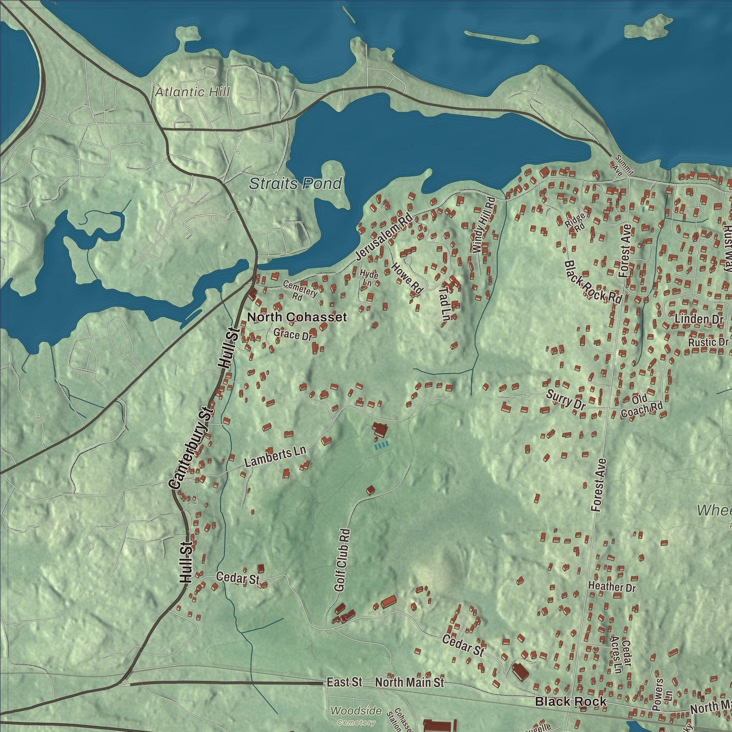 Terrain and local geography detail from the Cohasset, Massachusetts map