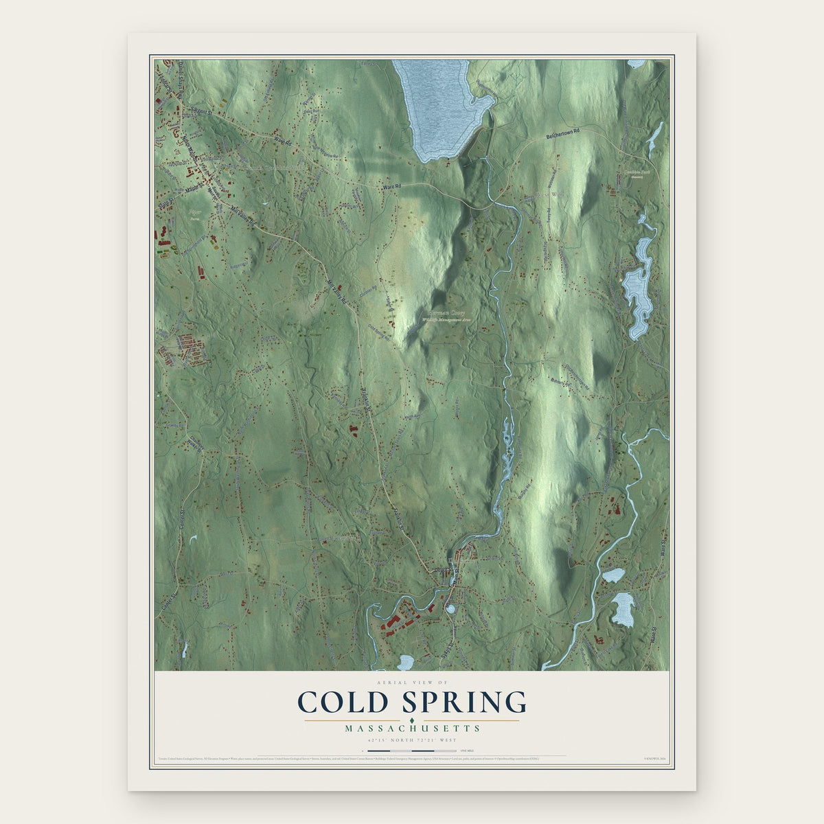 Cold Spring, Massachusetts map print, the full design