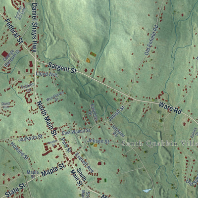 Close-up of the map of Cold Spring, Massachusetts print showing street and building detail