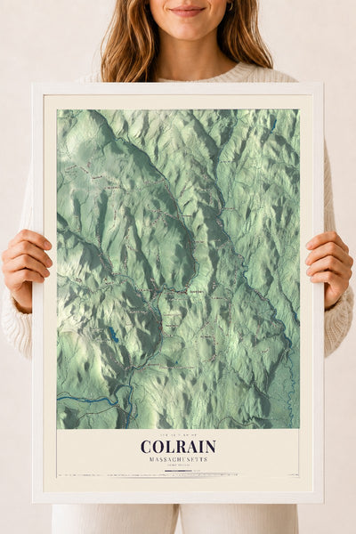 Colrain, Massachusetts map print - 18 x 24 white Ayous wood frame