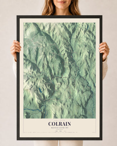 Colrain, Massachusetts map print - 24 x 36 black Ayous wood frame