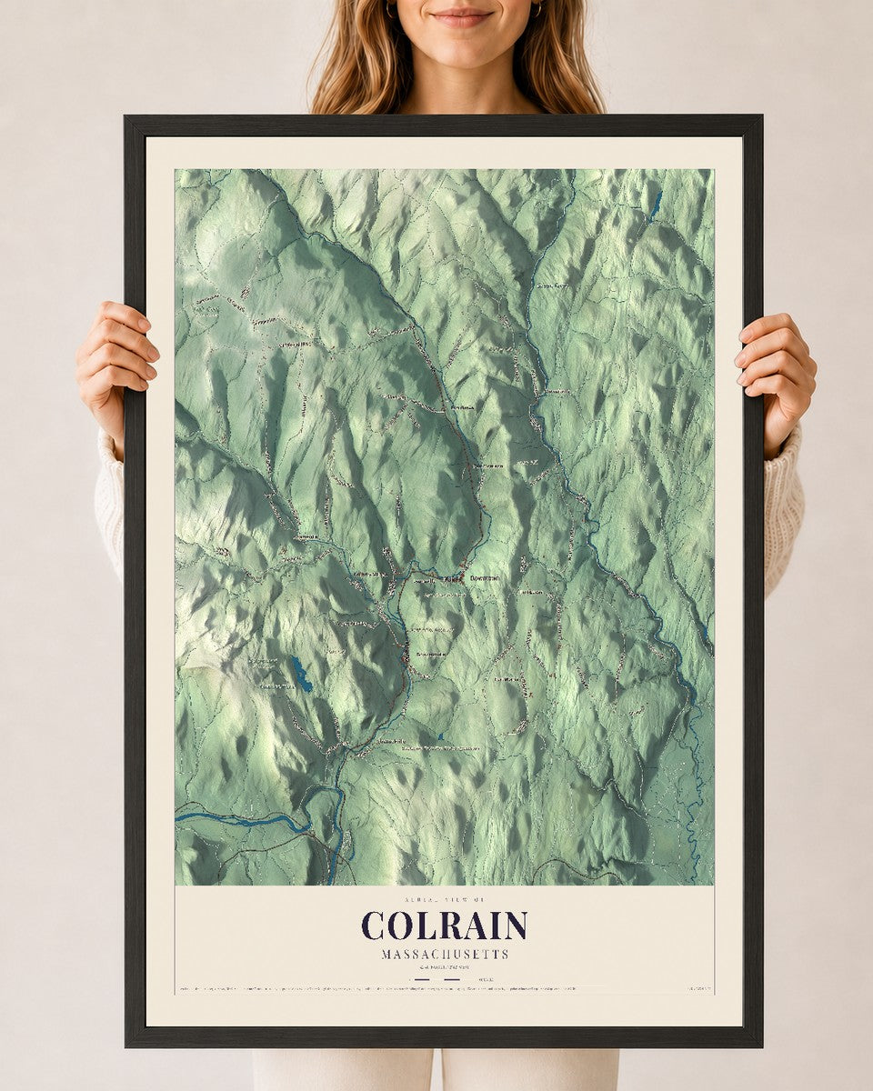 Colrain, Massachusetts map print - 24 x 36 black Ayous wood frame