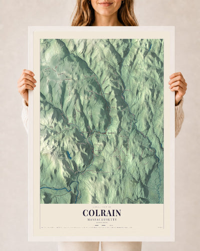 Colrain, Massachusetts map print - 24 x 36 white Ayous wood frame
