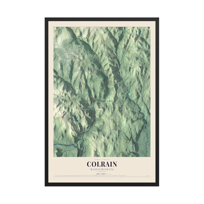 Map of Colrain, Massachusetts, 12 x 18 inch print in a black wood frame
