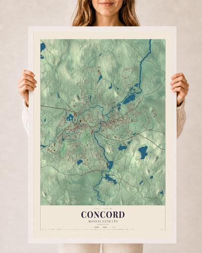 Concord, Massachusetts map print - 24 x 36 white Ayous wood frame