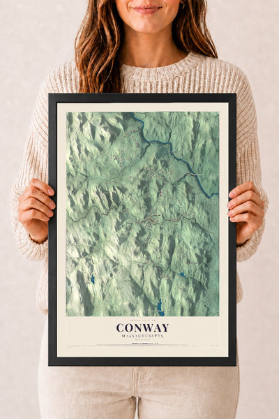 Conway, Massachusetts map print - 12 x 18 black Ayous wood frame