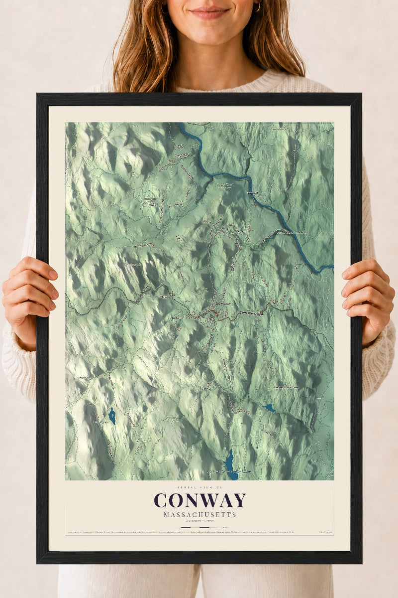Conway, Massachusetts map print - 18 x 24 black Ayous wood frame