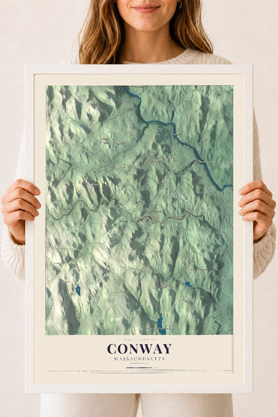 Conway, Massachusetts map print - 18 x 24 white Ayous wood frame