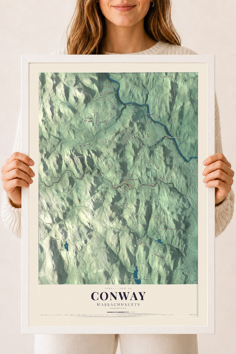 Conway, Massachusetts map print - 18 x 24 white Ayous wood frame